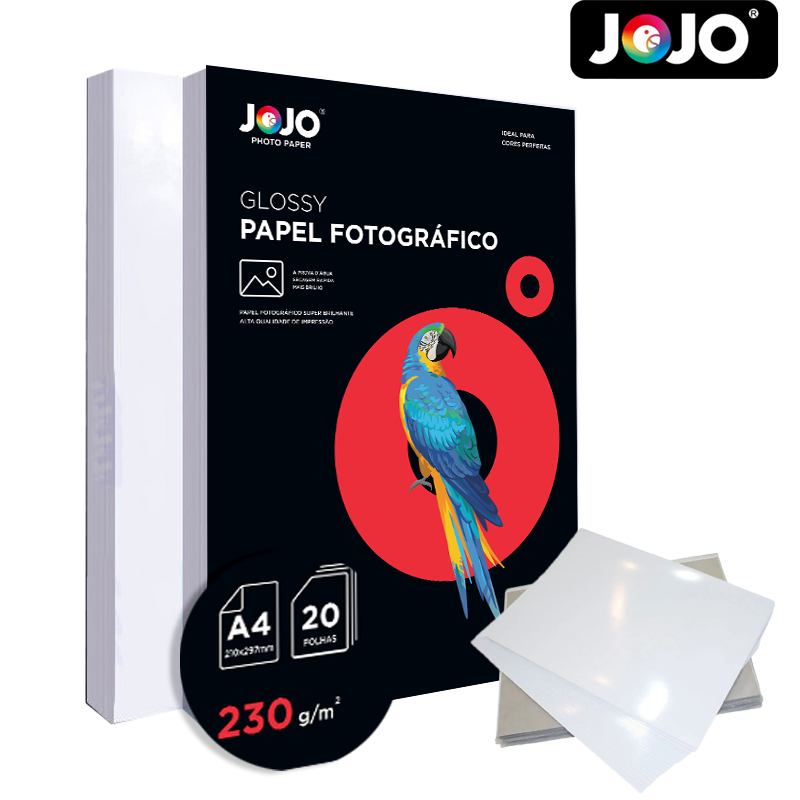 500 Folhas GLOSSY 230g A4 Papel Fotográfico (NÃO ADESIVO) Resistente a Água JOJO BRASIL