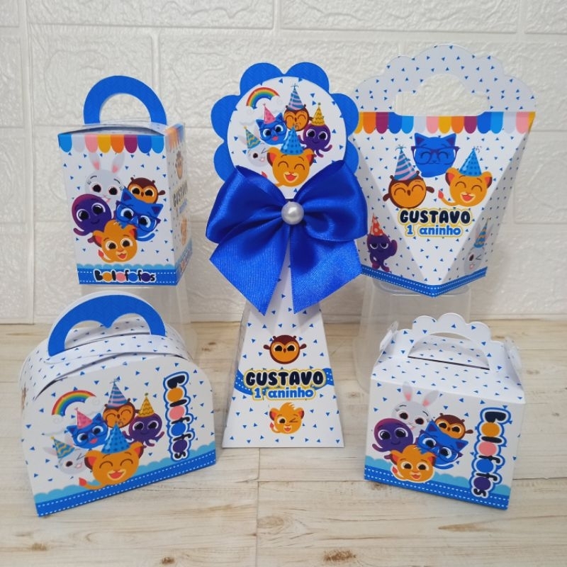 kit festa, lembrancinhas BOLOFOFO azul (PEGUE E MONTE) aniversario - caixinhas personalizadas - festa infantil