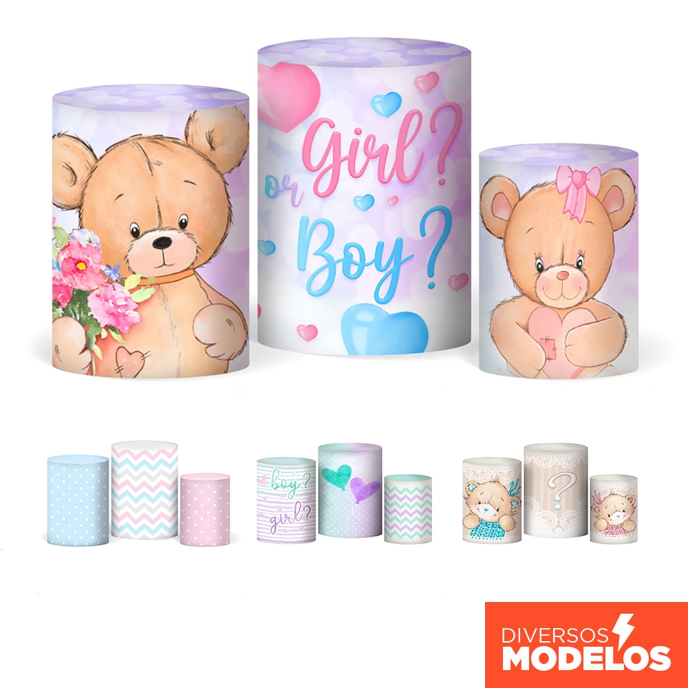 Trio Capas de Cilindro Decoração Chá Revelação Veste Fácil Em Tecido Sublimado Com Elástico em Oferta na Shopee