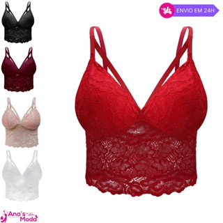 Cropped Top De Renda Feminino Tiras Dupla Alça Regulável Com Bojo