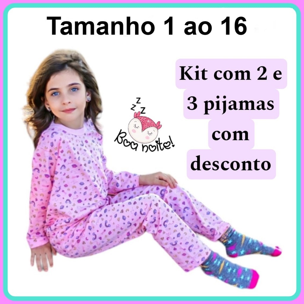 Pijama Infantil Bebê Manga Longa Menina Feminino Malha 100% Algodão Mafessoni