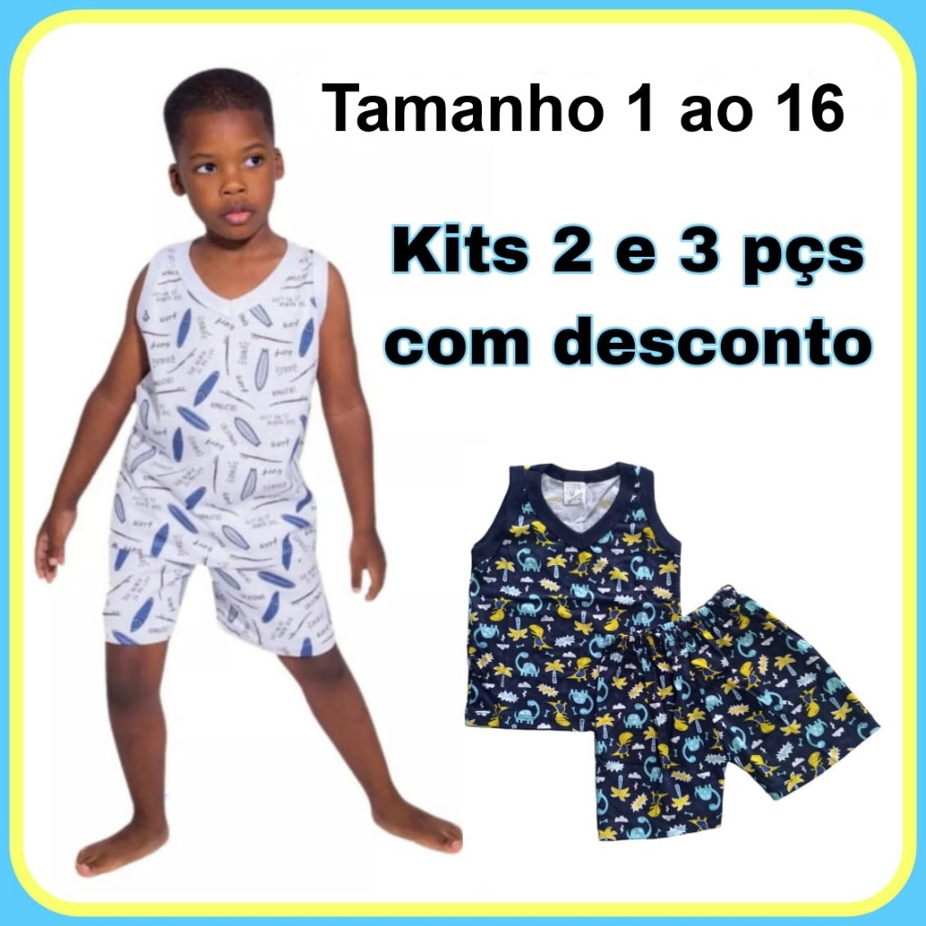 Pijama Infantil Masculino Regata Menino Mafessoni 1 - 2 - 3 - 4 - 6 - 8 - 10 - 12 - 14 - 16