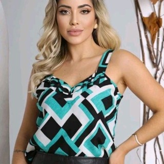 Regata Feminina Alça Larga Estampada no crepinho em Oferta na Shopee