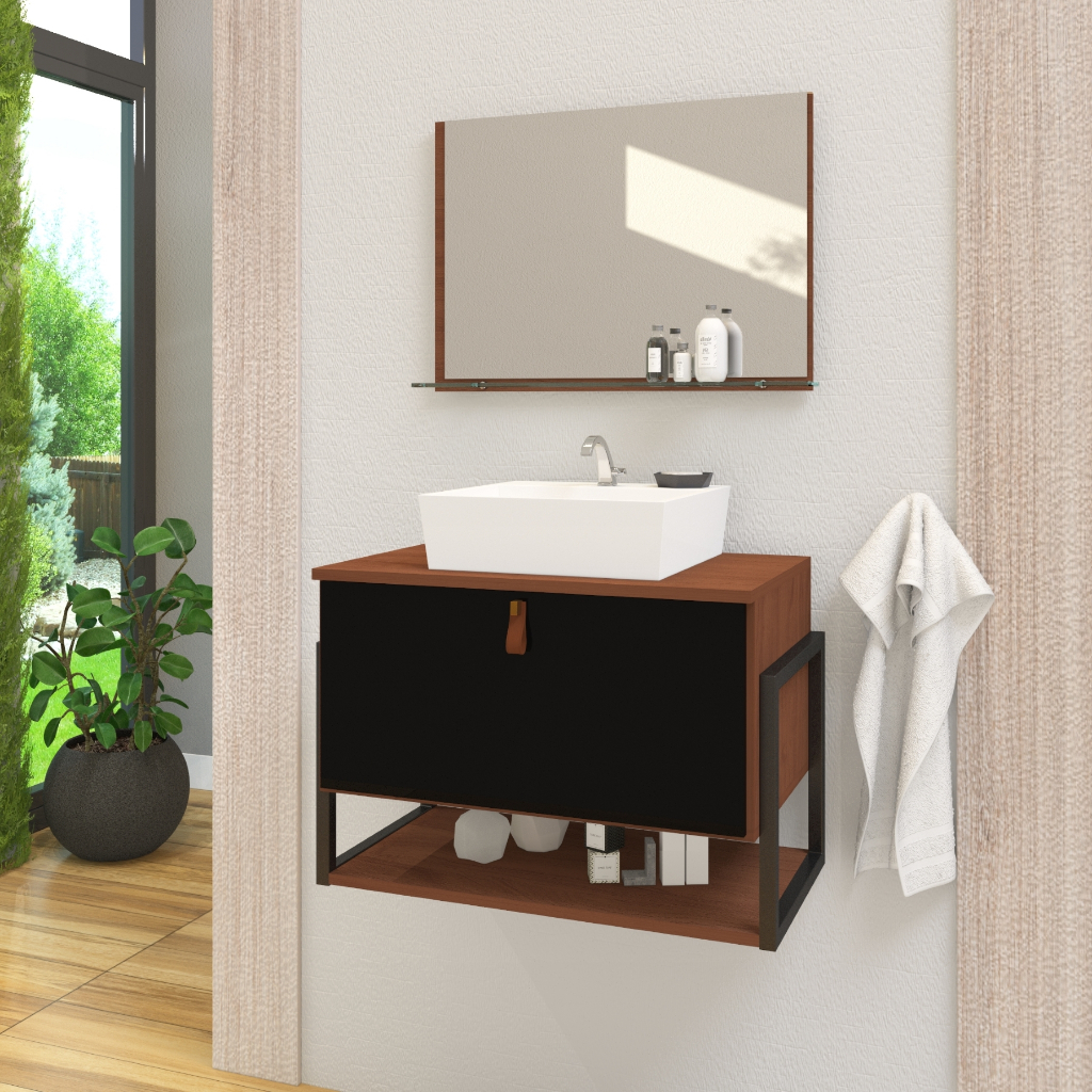 Conjunto Gabinete Banheiro Vegas 60cm + Espelheira + Cuba em Oferta na Shopee