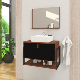 Conjunto Gabinete Banheiro Vegas 60cm + Espelheira + Cuba em Oferta na Shopee