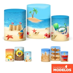 Trio Capa Cilindro Decoração Praia Verão Piscina Veste Fácil em Tecido com Elástico para Festas