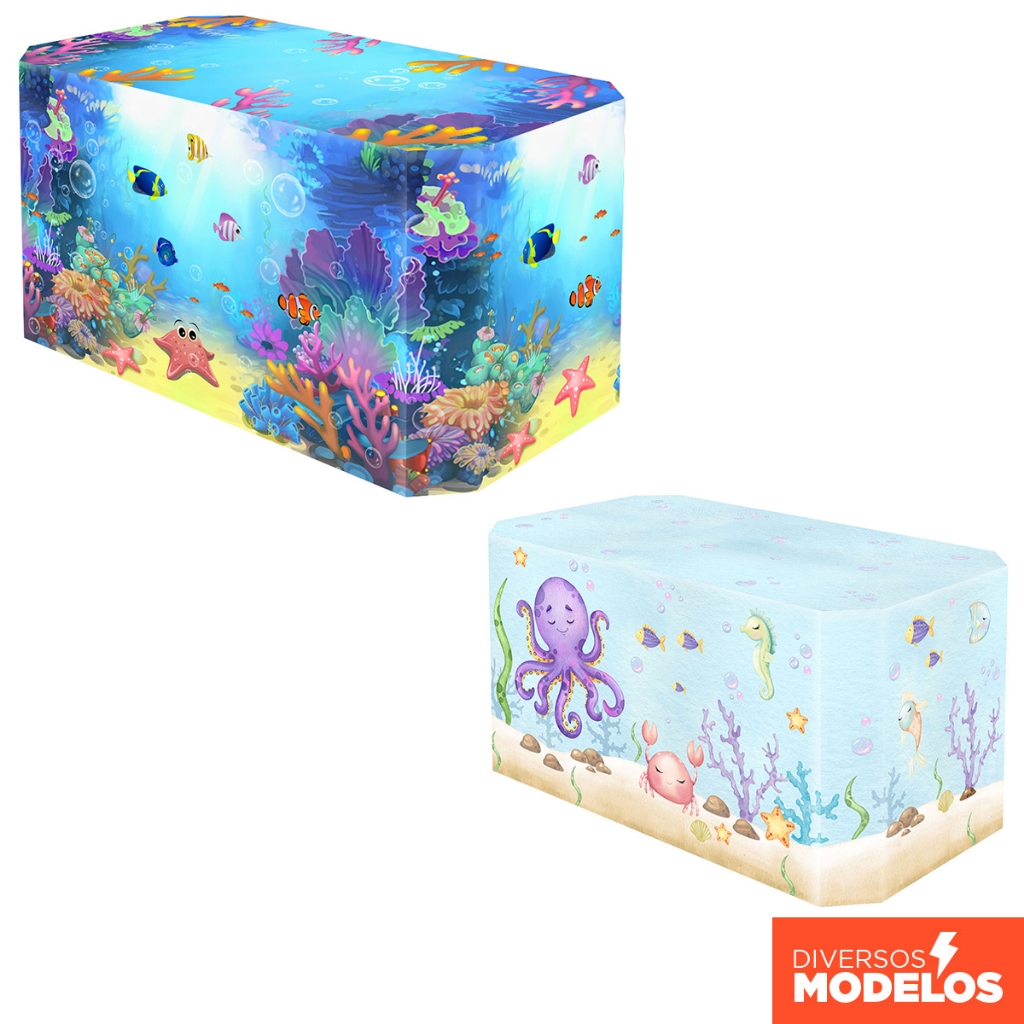 Capa Forro de Mesa Festa Decoração Fundo do Mar Toalha Veste Fácil Em Tecido Sublimado em Oferta na Shopee