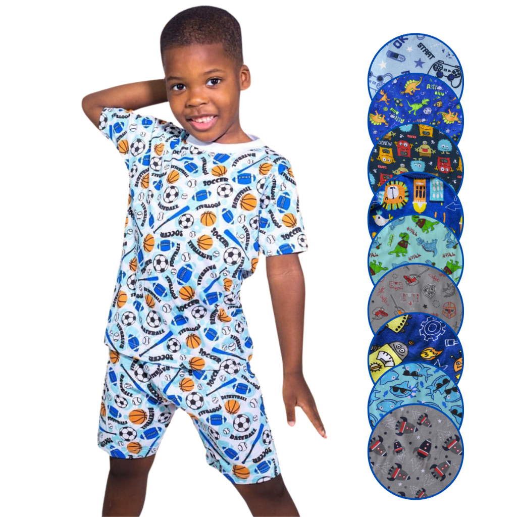 Pijama Infantil Menino a Juvenil de 1-16 anos - Conjunto Camiseta e Bermuda - MM Verão Masculino em Oferta na Shopee