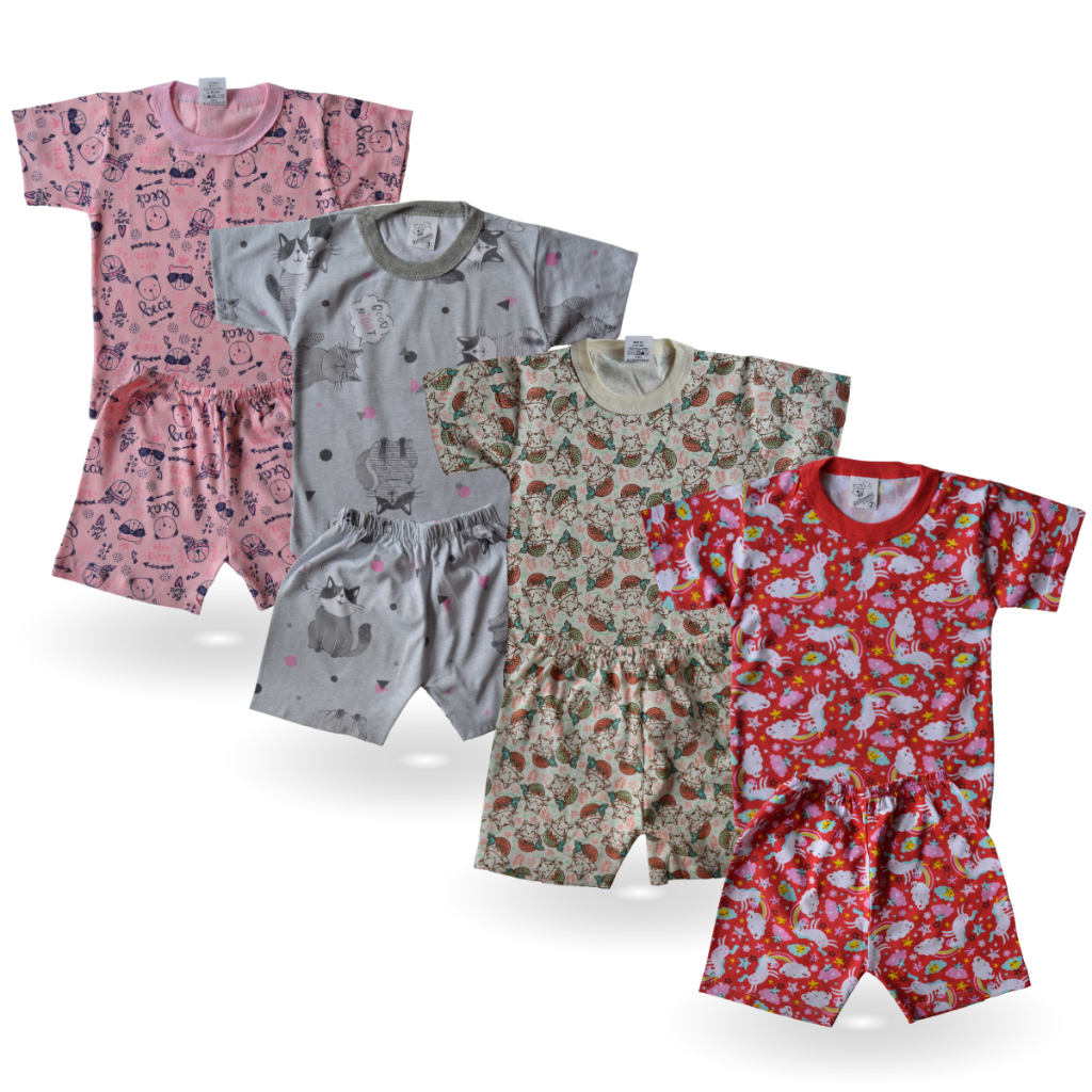 KIT 4 Pijama Infantil Menina a Juvenil de 1-16 ano - Conjunto Camiseta e Bermuda - MM Verão Feminino