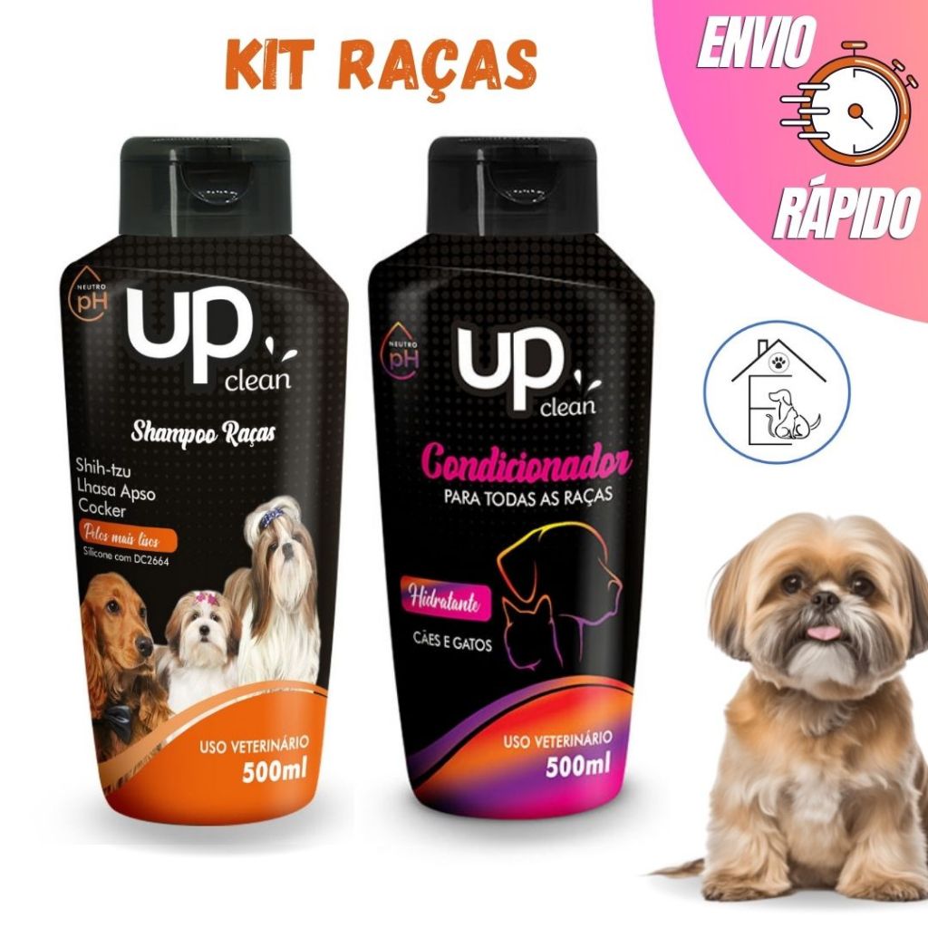 KIT BANHO PARA CACHORRO SHAMPOO RAÇAS SHIH TZU/LHASA/COCKER + CONDICIONADOR UNIVERSAL 500ML UP CLEAN