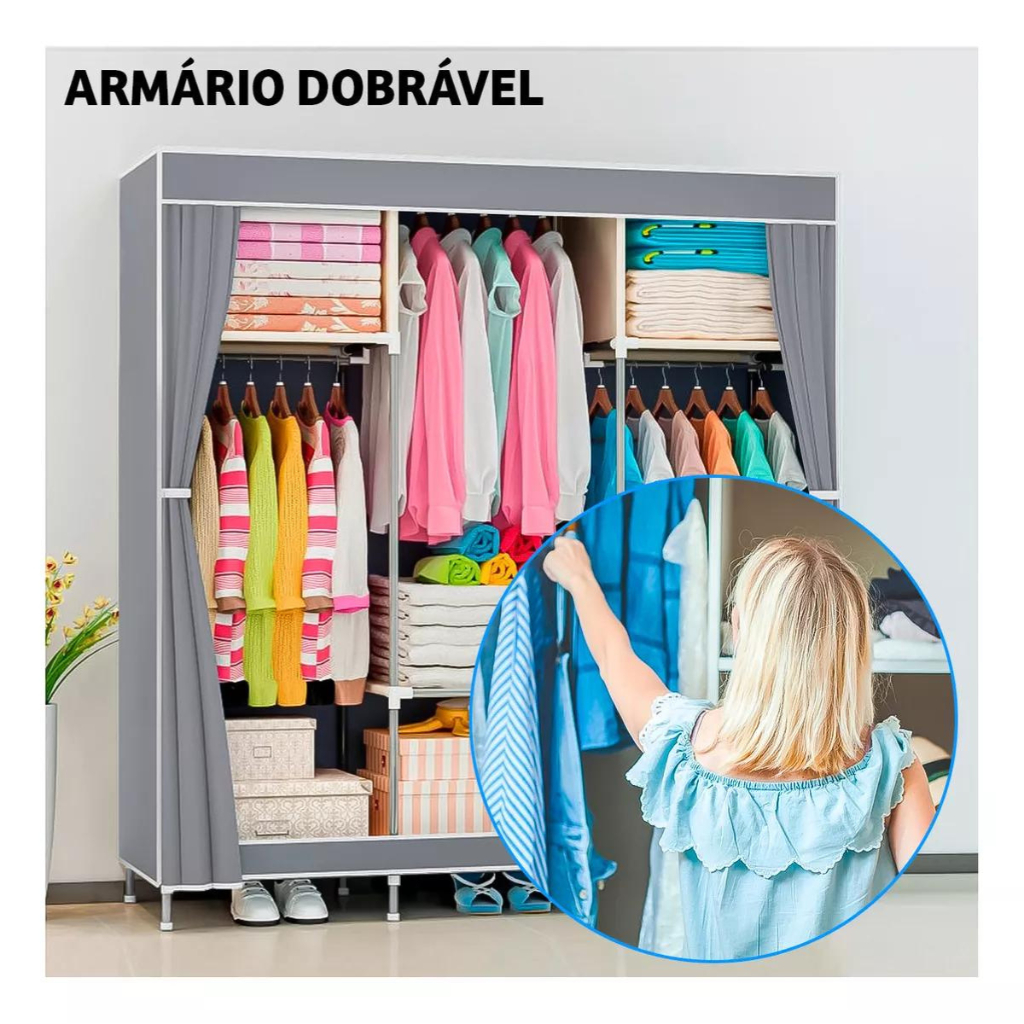 Guarda Roupa Dobrável Organizador de Roupas Portátil Multiuso Armário Organizador de roupas sapatos
