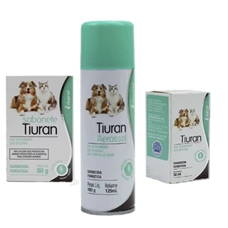 Tiuran Aerossol + Sabonete + Solução 30ml Sarnicida Fungicida Remédio para Sarna de Cachorro e Gato