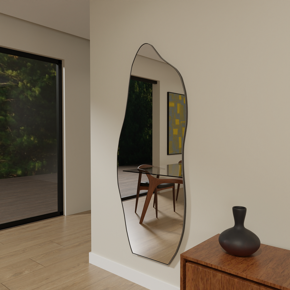 Espelho Orgânico Moldura Em Couro 150cm 170cm Corpo Inteiro Lançamento Quarto Sala Banheir...