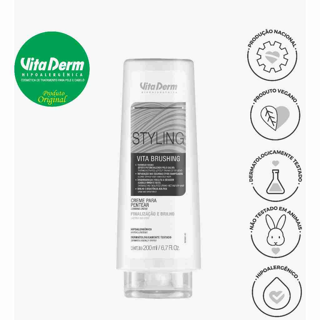 Vita Brushing Creme de Pentear 200gr - Vita Derm em Oferta na Shopee