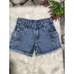 Short Jeans Cargo Com Regulagem Infantil e Juvenil Menina Blogueirinha