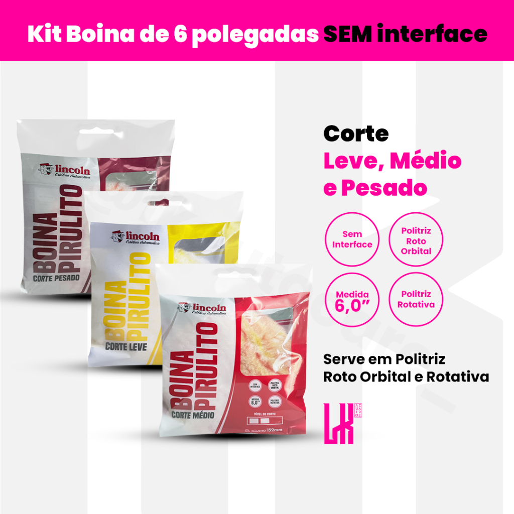 Kit 3 Boinas La Pirulito Corte Leve Médio Pesado 6 Sem Interface Lincoln Polimento Automotivo