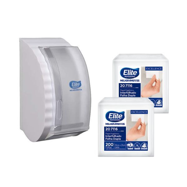Papel Higiênico Interfolhado 400 Fls Dupla + Dispenser Elite