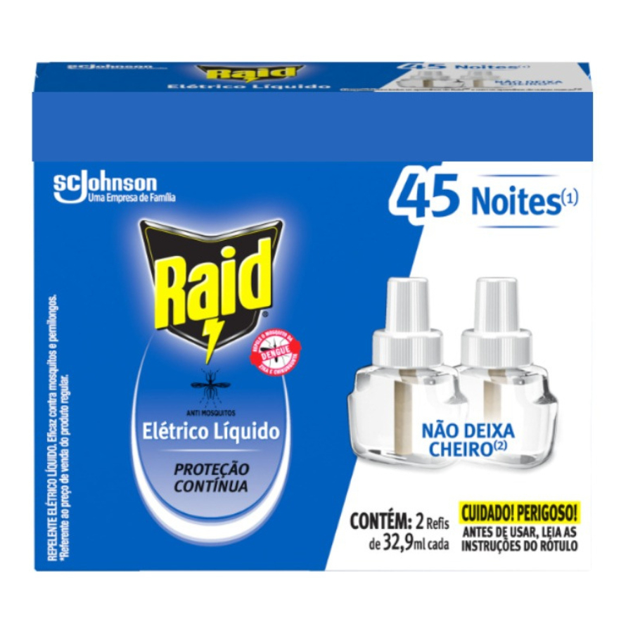 Repelente Líquido Elétrico 45 Noites Raid 2 Unidades De Refil 32,9 em Oferta na Shopee