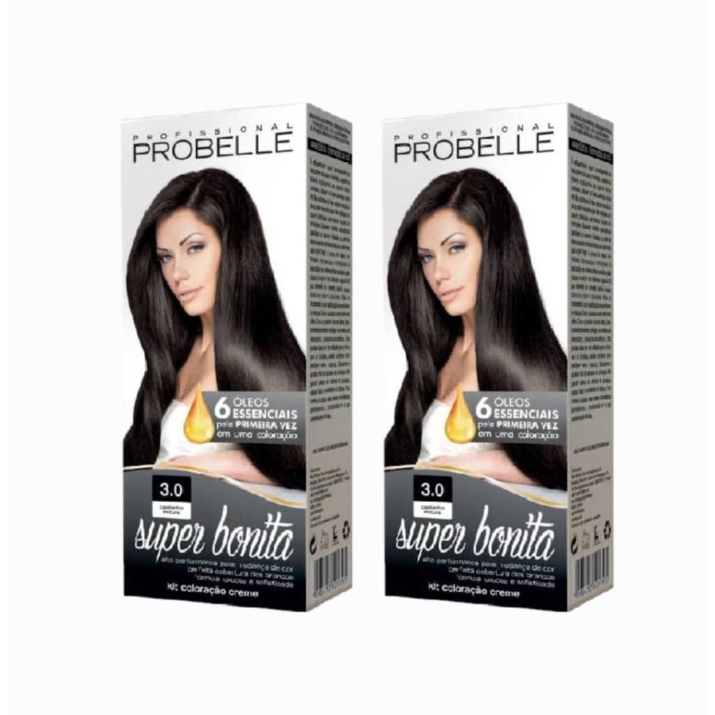 Kit Com 2 Unidades De Tintura Probelle Super Bonita 3.0 Castanho Escuro