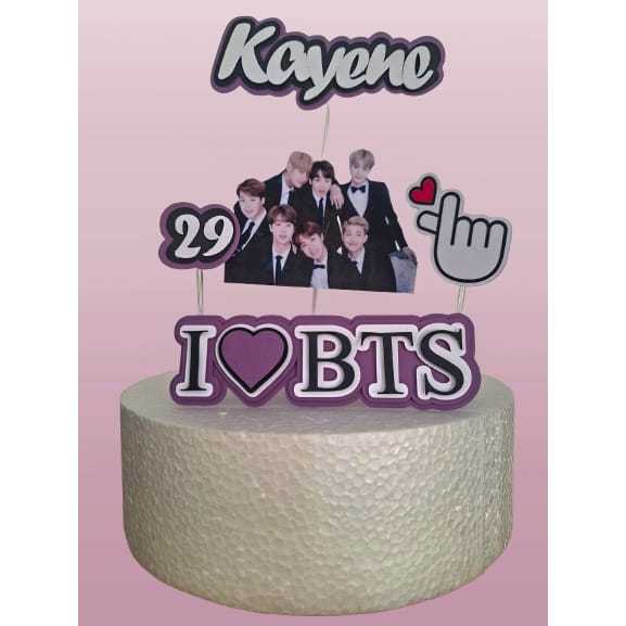 Topo bolo 3d - Topo de bolo BTS - Topo bolo personalizado - Doramas - I love BTS- Festa dorama