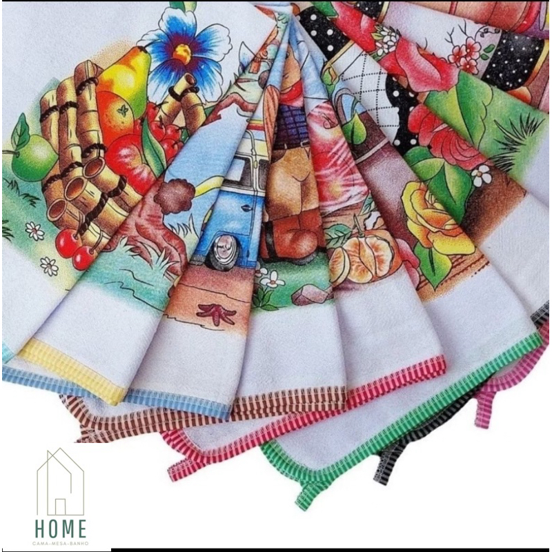 Kit  10 un Pano de Prato Grande com Viés Estampado. EXCELENTE QUALIDADE. em Oferta na Shopee