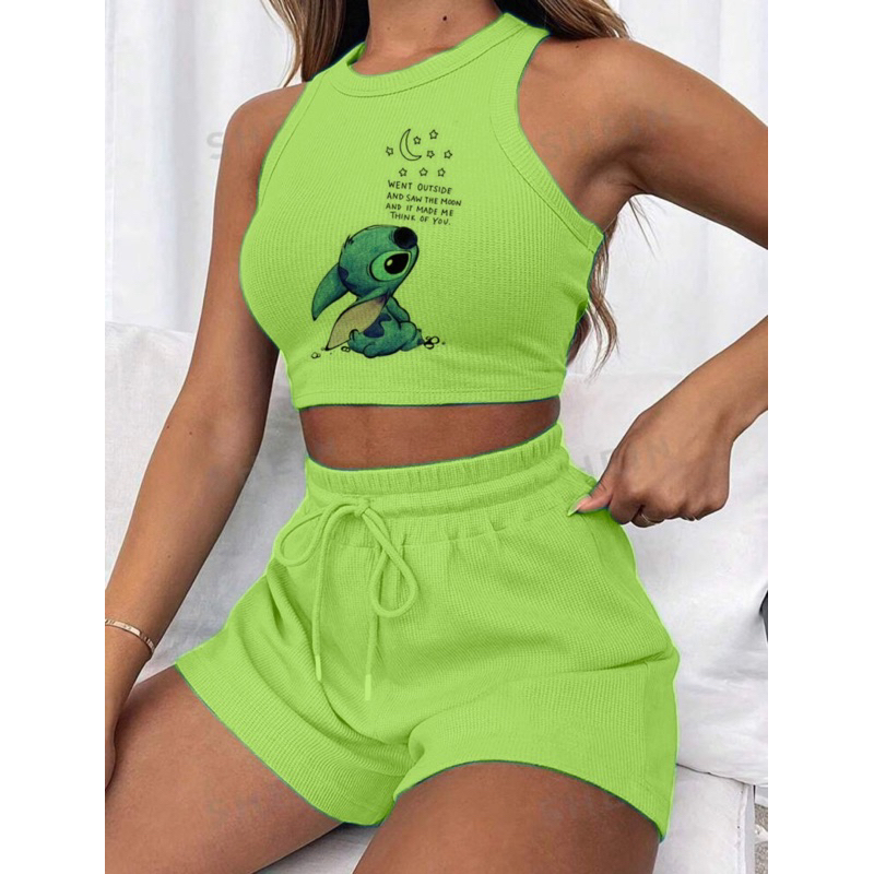 Conjunto cropped e short canelado 3D Feminino