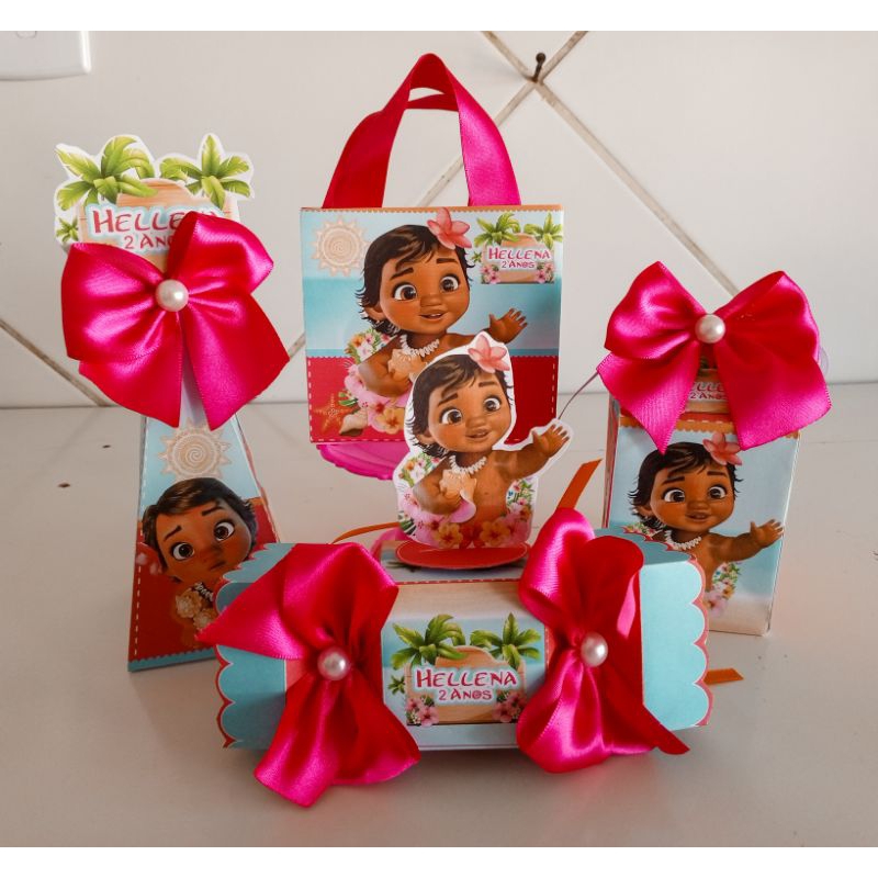 KIT 30 ITENS FESTA MOANA BABY: 15 Mini Sacolinhas+ 15 Caixinhas Personalizadas | Lembrancinhas de Aniversário.MONTADAS.