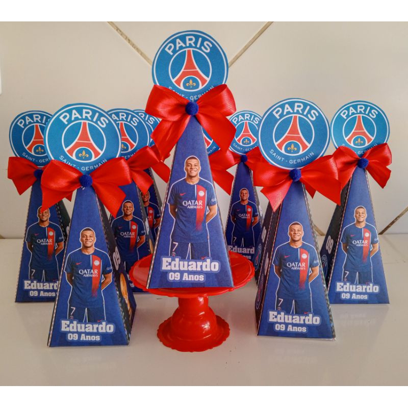 Kit 20 Caixinhas Pirâmides com laço Personalizadas | Paris Saint Germain PSG| Lembrancinhas de Aniversário.