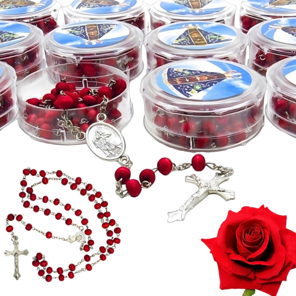 Kit 3 Terços Perfumado Cheiro de Rosas Nossa Senhora Aparecida