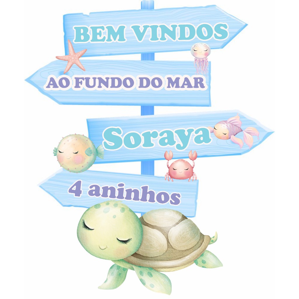 Display MDF de chão - Fundo do Mar Personalizado Menina (INFORME NOME NO CHAT AO VENDEDOR)