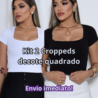 Kit 2 Croppeds decote quadrado manga curta