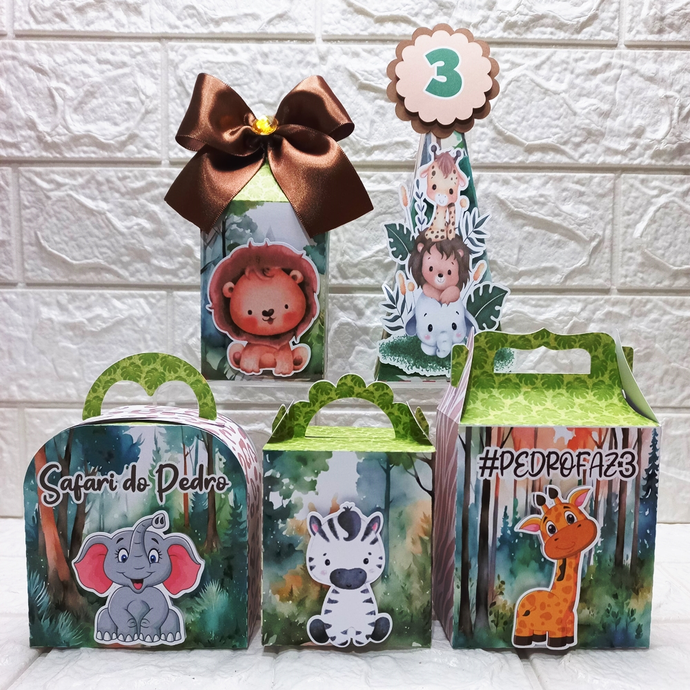 Kit festa PEGUE E MONTE   Safari - Personalizados - Lembrancinha de Aniversário - Caixinhas Safari