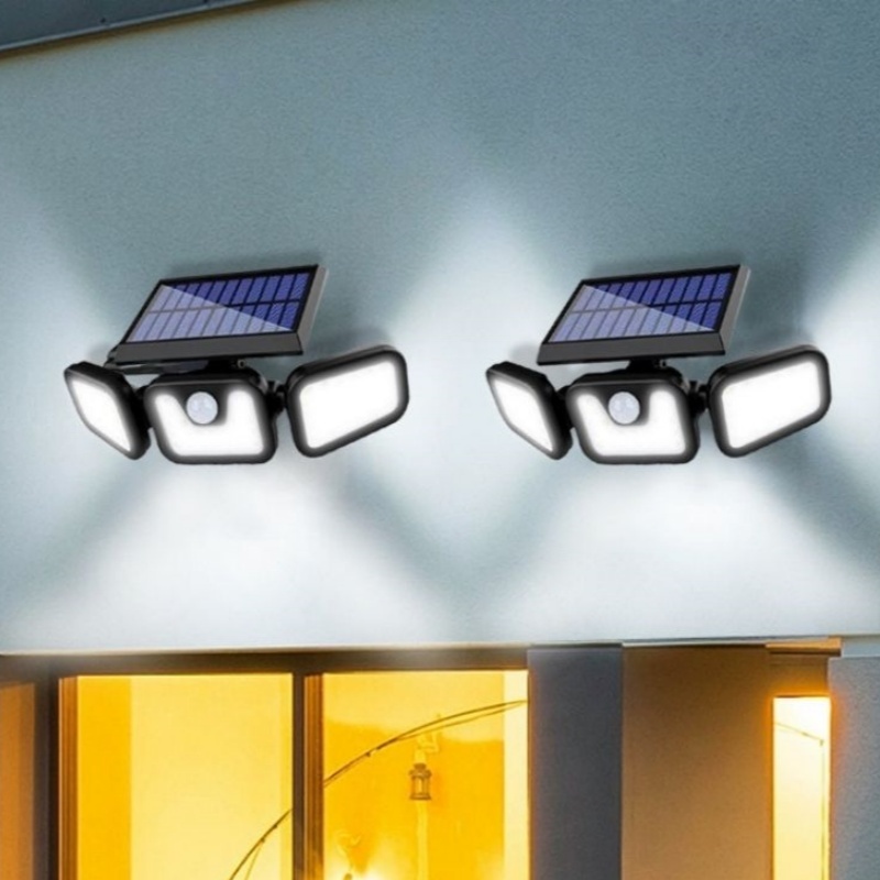 Refletor Led Solar 3 Cabeças Giratoria Sensor de movimento em Oferta na Shopee