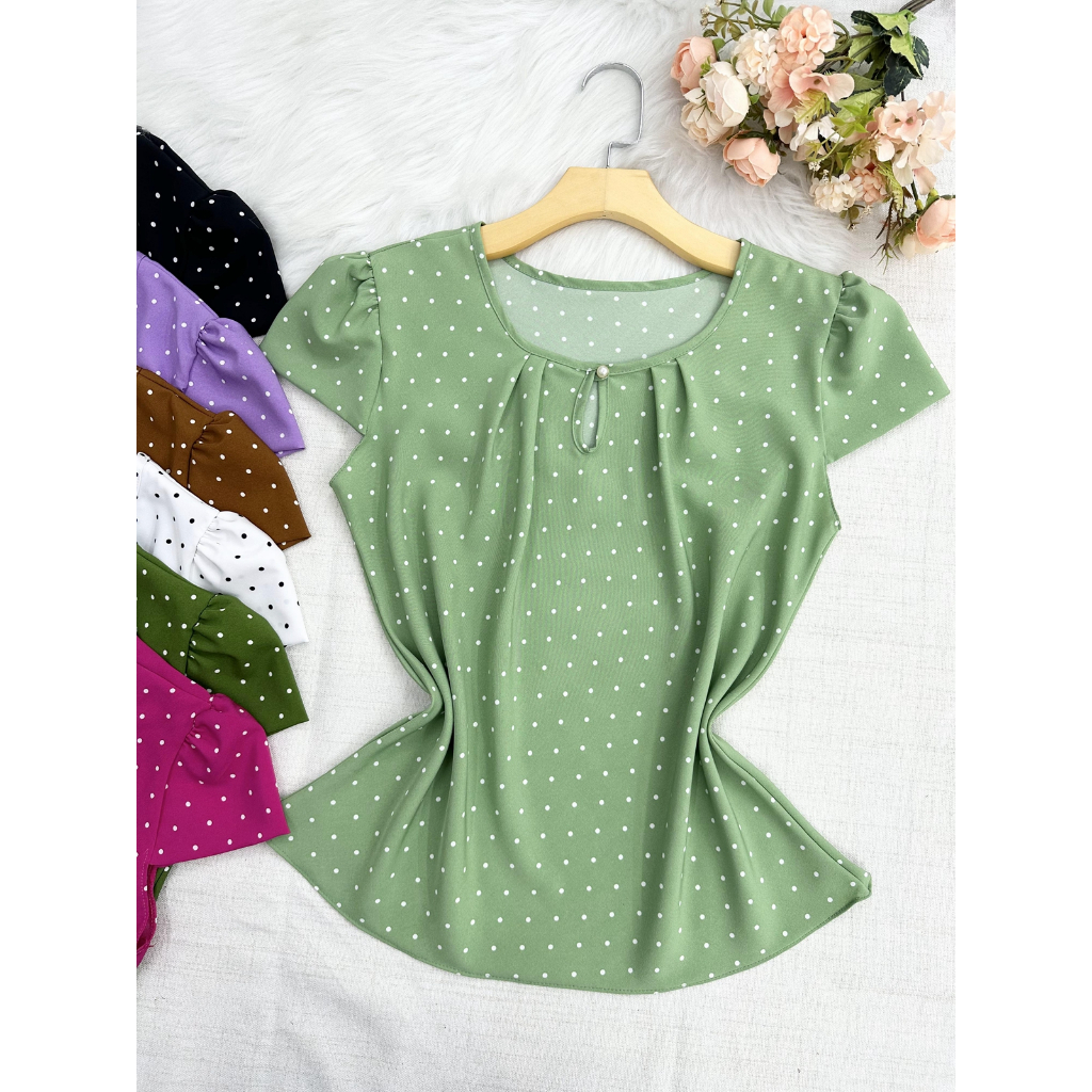 0217-1 blusa com botao de bolinha em Oferta na Shopee