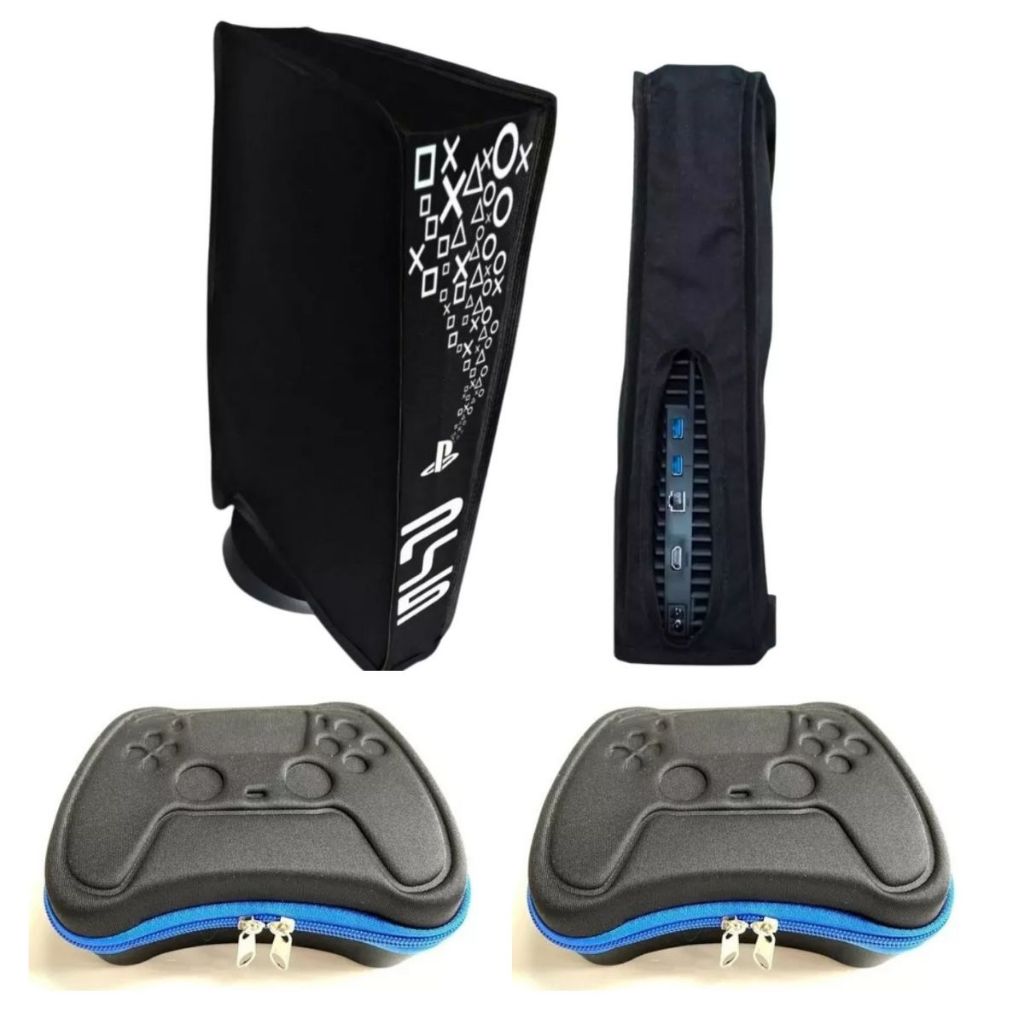 Kit Capa Antipoeira Ps5 Console Vertical + 2 Case Estojo Capa Para Controle Playstation 5