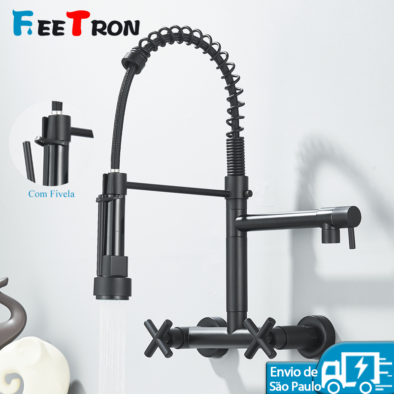 Torneiras De Cozinha Gourmet Água Quente E Fria Montada Na Parede Bica Giratória Preto em Oferta na Shopee