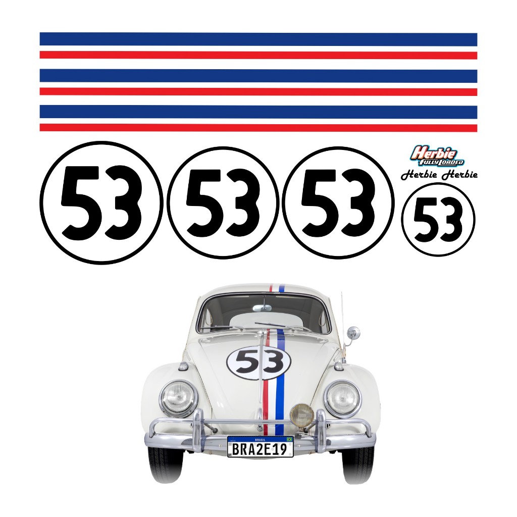 Jogo Completo Adesivos e Faixas Fusca Herbie Ano 53