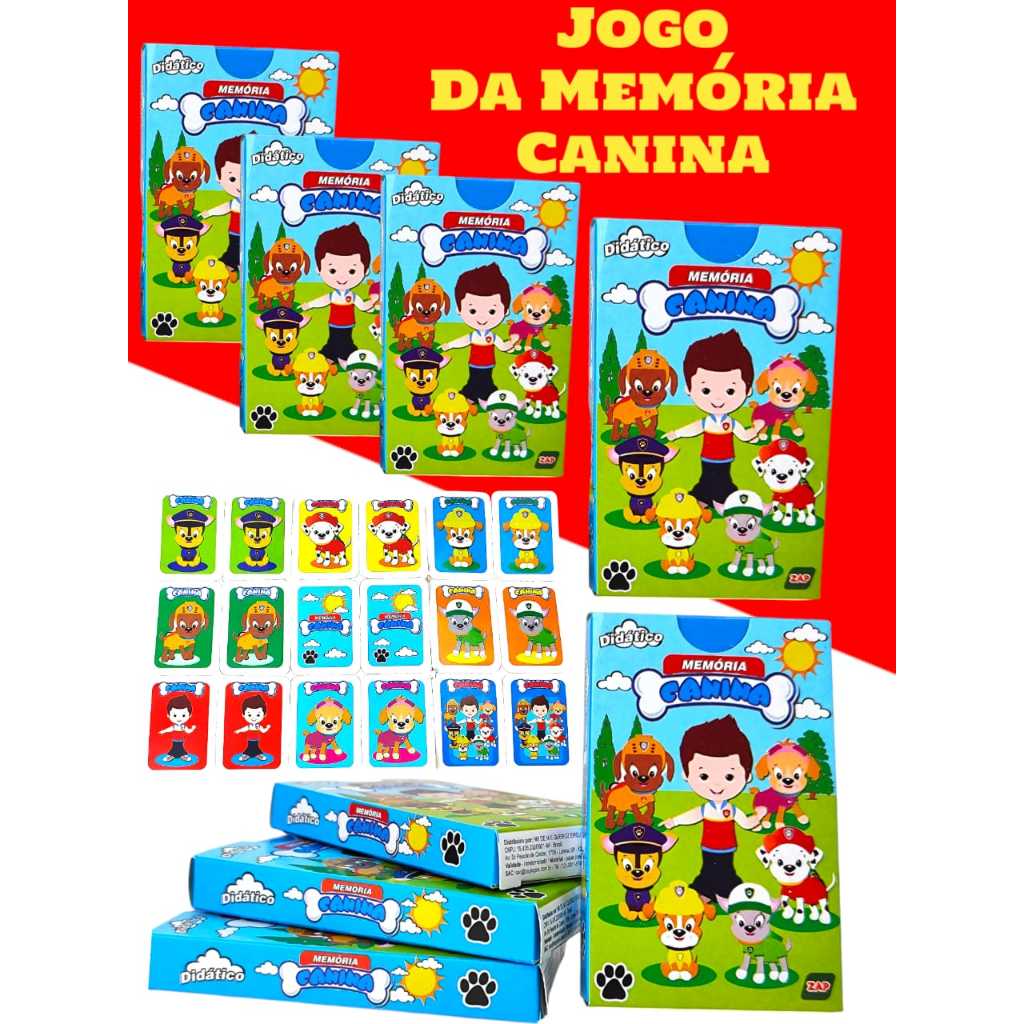 Kit 5 Jogo Da Memoria Canina Infantil P/ Kit Festa Lembrancinha Aniversario Prenda Quermesse