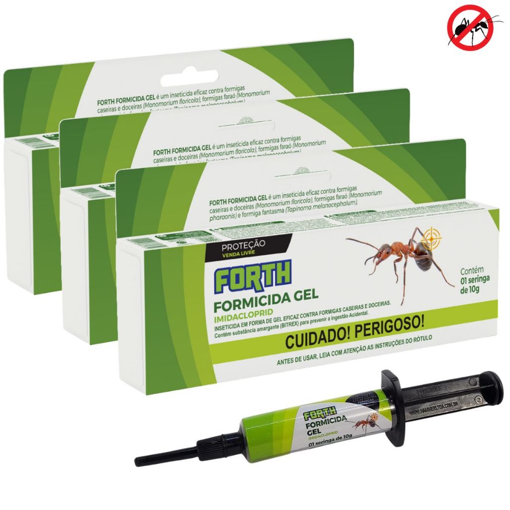 Kit 3 Forth Formicida Gel Inseticida De Contato Pronto Uso 10g
