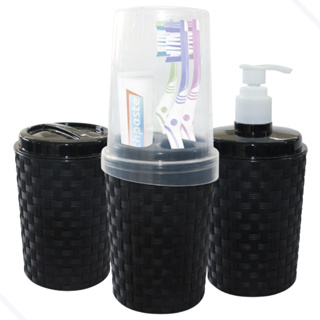 Kit Banheiro Lavabo Porta Sabonete Líquido Rattan Plástico 3 Peças Kit Toalete Delta Útil em Oferta na Shopee