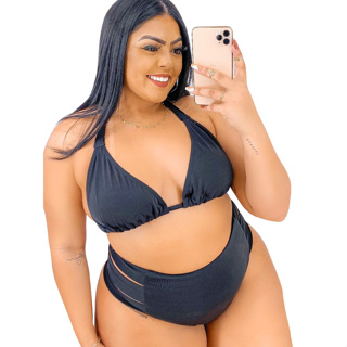 Conjunto Biquini Plus Size Com Cintura Alta Calcinha e Cortininha Moda Verão 2023 em Oferta na Shopee