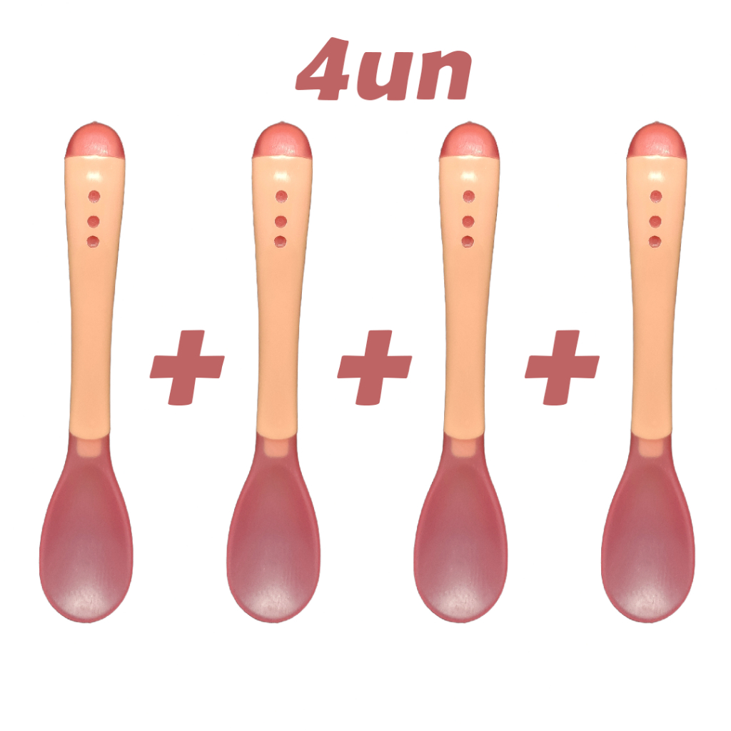 Kit 2 a 4 Colher Infantil Termossensível Muda de Cor Alimentação e Segurança do Bebê