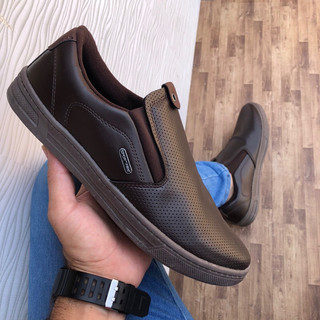 Sapato Iate Original Tenis Slip On Elástico Super Confortável - Sapatênis Preto Marrom Caramelo