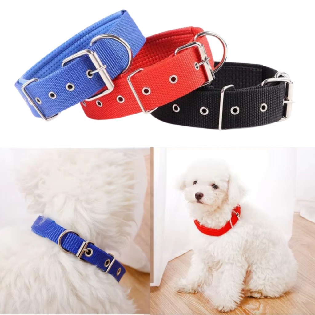 Coleira de Nylon Dupla Camada de Forro Com Costura Reforçada Fivela de Metal Para Cachorro Grande Médio Porte LR-0312
