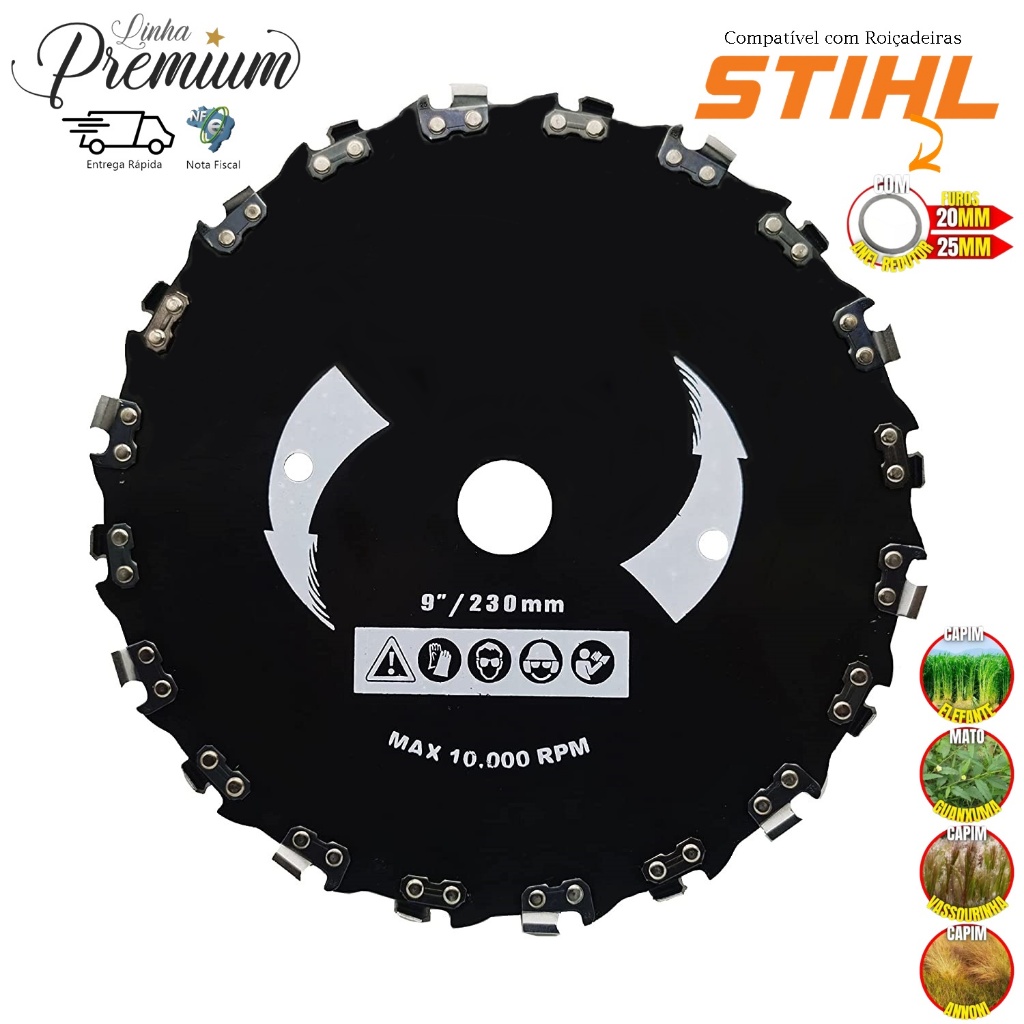 Disco Com Dentes De Corrente Motosserra P/roçadeira Stihl Fs 220 Fs160 Fs120 Fs55 Fs85 — imagem 2 de 2