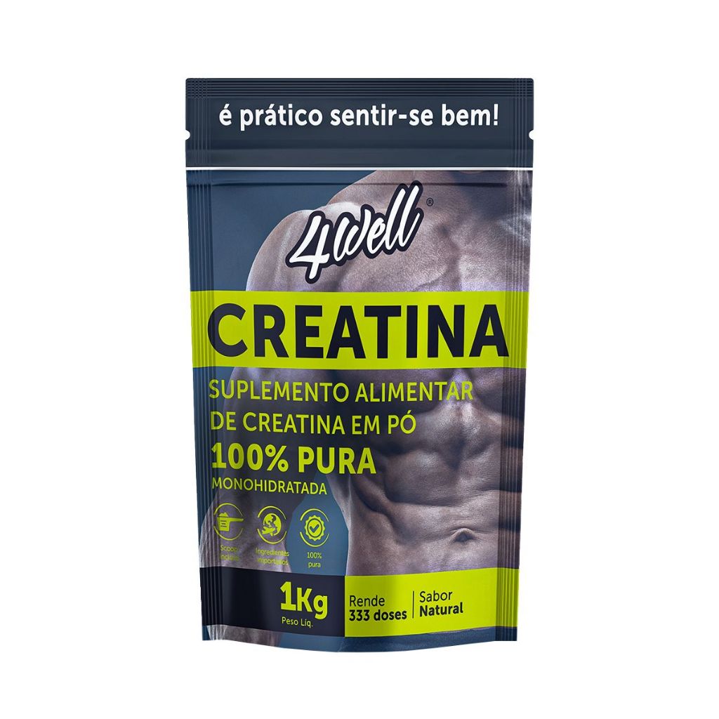 Creatina Monohidratada 4well 1Kg - 100% Pura - Importada - Laudo Eurofins - Health