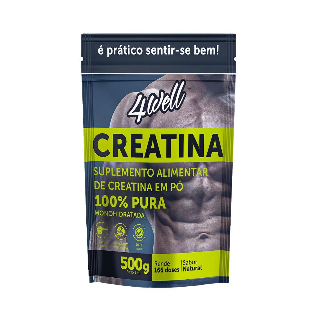 Creatina Pura Monohidratada 4well 500g - 100% Pura - Importada - Laudo Coopernutri - Sabor Natural - Health