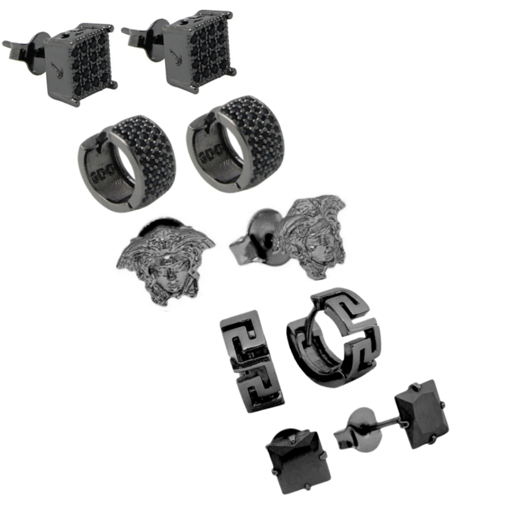 Brinco Masculino Com Pedra Preta Brilhante Banhado a Ônix