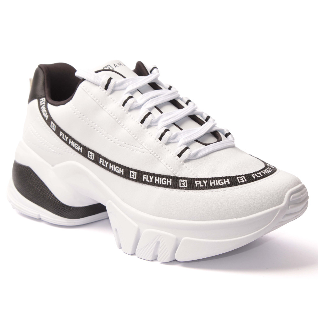 Tênis Ramarim Feminino Chunky Dad Sneaker Plataforma Flyhigh Branco com Preto 2380104-CV16