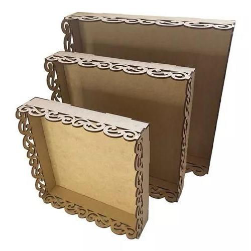 Trio Bandeja Arabesco Mdf Cru | Pmg-bandeja Para Decoração